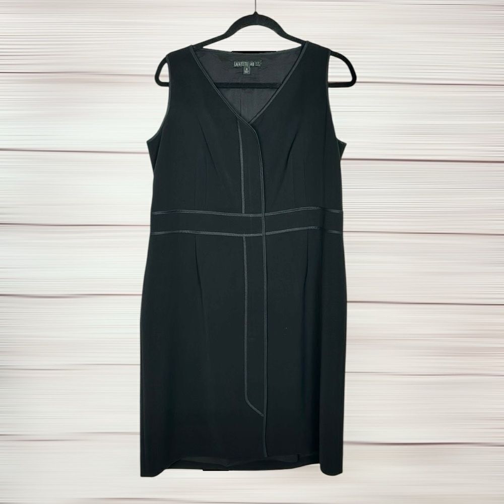 LAFAYETTE 148 Black Sheath Dress Sleeveless Front Zip Closure Size 16 - Picture 1 of 13